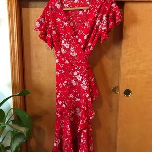 Red Floral Midi Dress